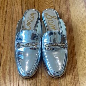 Sam Edelman Silver Mules with Gold Horsebit
